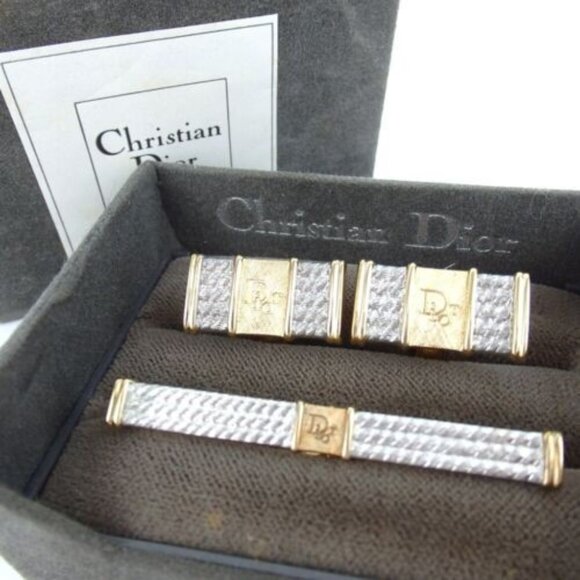 Authentic Christian Dior Logo neck tie pin cufflinks set Nek Tie pin metal[Used] - Picture 1 of 1